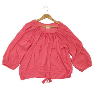 Denim and Supply Ralph Lauren Pink Gauzey Top Size L Boho Peasant Tassels